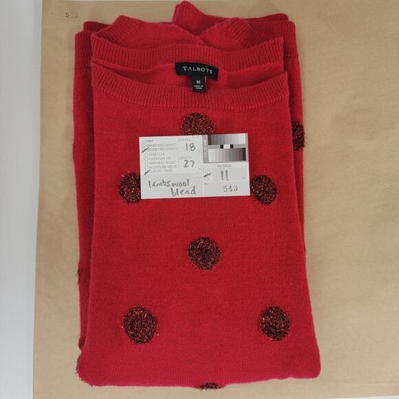 Talbots Lambswool Blend Sweater Metallic Polka Dot Scoop Neck Medium 543 - Picture 8 of 9